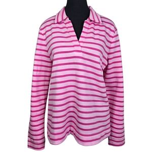 Talbots V Neck Striped Long Sleeve Top In Pink Size Med